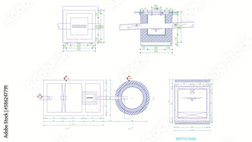 Simple dream house septic tank blueprint illustration, simple minimalist home layout blueprint vector