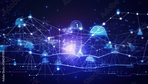 Smart data exchange technology, Data transfer, Cloud network connects to internet server of business. Online data storag and cyber security