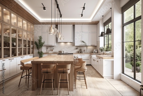 Modern White Kitchen in Estate Home Generative AI