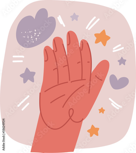 Vector illustration of Cartoon character hand goodwill gesture. Open outstretched hand, showing five fingers, extended in greeting.