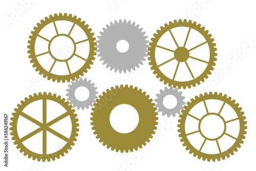 歯車のセットイラスト。チームワークや協力を表すビジネスアイコン。うまく嚙み合った組織のコンセプト。