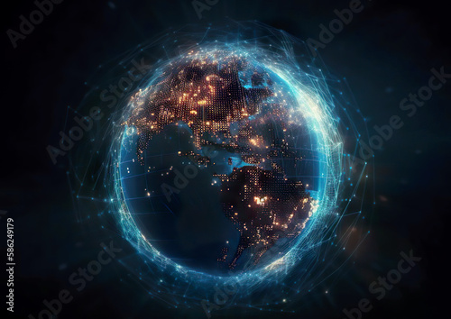 With a global internet network with communication technology connected. Telecommunications and data transmission connection systems. IT, Finance, Business, Blockchain, Security Network. AI g