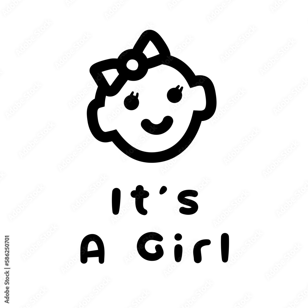 It's A Girl Gender Reveal Birth Illustration Icon Fun Cute Playful Motivation Black On Clear Background It's A Girl Gender Reveal Birth Illustration Icon Fun Cute Playful Motivation Black On Clear Background
