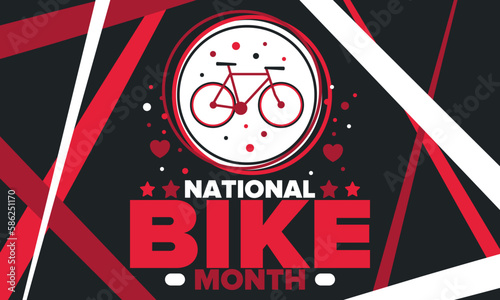 National Bike Month. Celebrated annual in May in United States. Bicycle concept. Healthy and active lifestyle. Sports or hobby. Poster  card  banner and background. Vector illustration