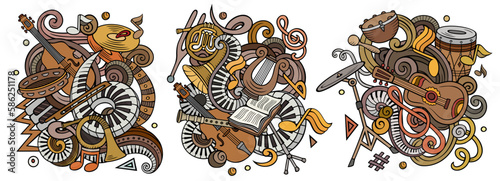 classical music cartoon vector doodle designs set