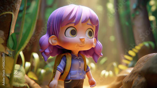 purple hair girl in the forest, cartoon animation, generative AI © Anirut