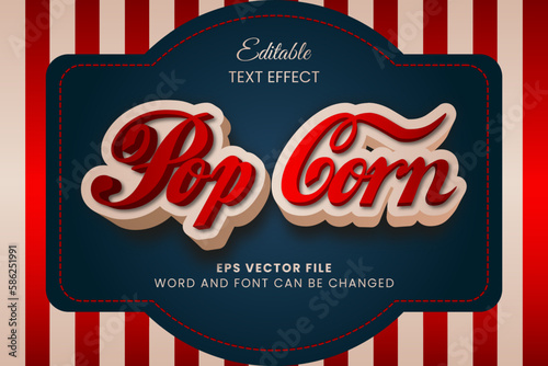 3D Pop corn retro vintage style vector text effect