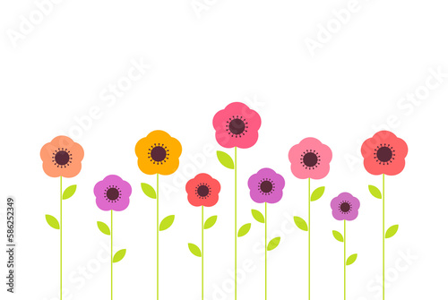 Colorful summer flowers. Flat design illustration.