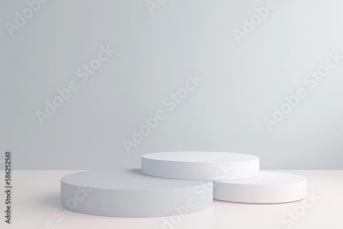 Empty podium, mock up placement display, blank beauty stand for cosmetic product fashion ads on minimal white background. Luxury pedestal stage mockup scene platform ai generative concept.