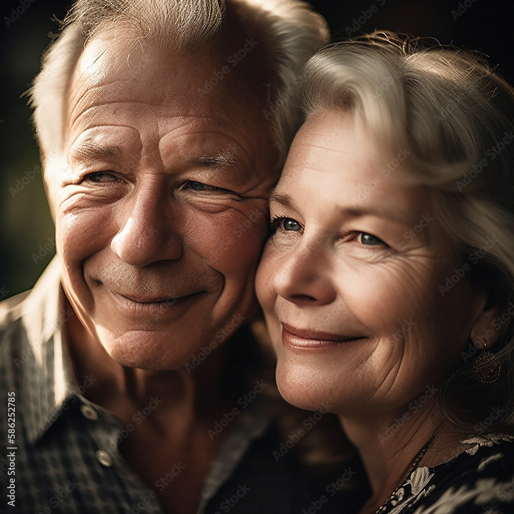 Love, face and old couple in embrace with smile, happiness and romantic evening celebration together. Romance, retirement and happy man with woman in relationship anniversary or ai generated marriage Love, face and old couple in embrace with smile, happiness and romantic evening celebration together. Romance, retirement and happy man with woman in relationship anniversary or ai generated marriage