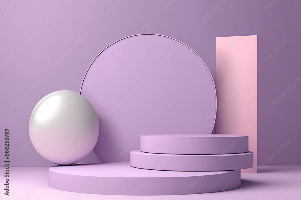 Empty podium mock up display, blank cosmetic ads stand product placement fashion ads on minimal light purple color background, pedestal mockup scene platform ai generative promotion concept. Empty podium mock up display, blank cosmetic ads stand product placement fashion ads on minimal light purple color background, pedestal mockup scene platform ai generative promotion concept.