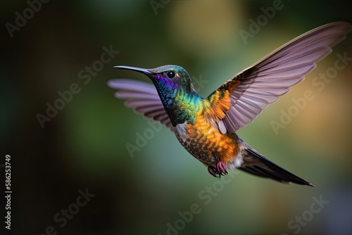A Closeup of a Colourful Hummingbird Flying Through the Air: Capturing Nature's Tiny Wildlife on the Wing: Generative AI