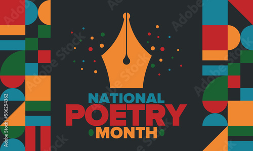 National Poetry Month in April. Poetry Festival in the United States and Canada. Literary events and celebration. Poster, card, banner and background. Vector illustration