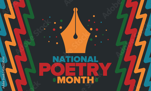 National Poetry Month in April. Poetry Festival in the United States and Canada. Literary events and celebration. Poster, card, banner and background. Vector illustration