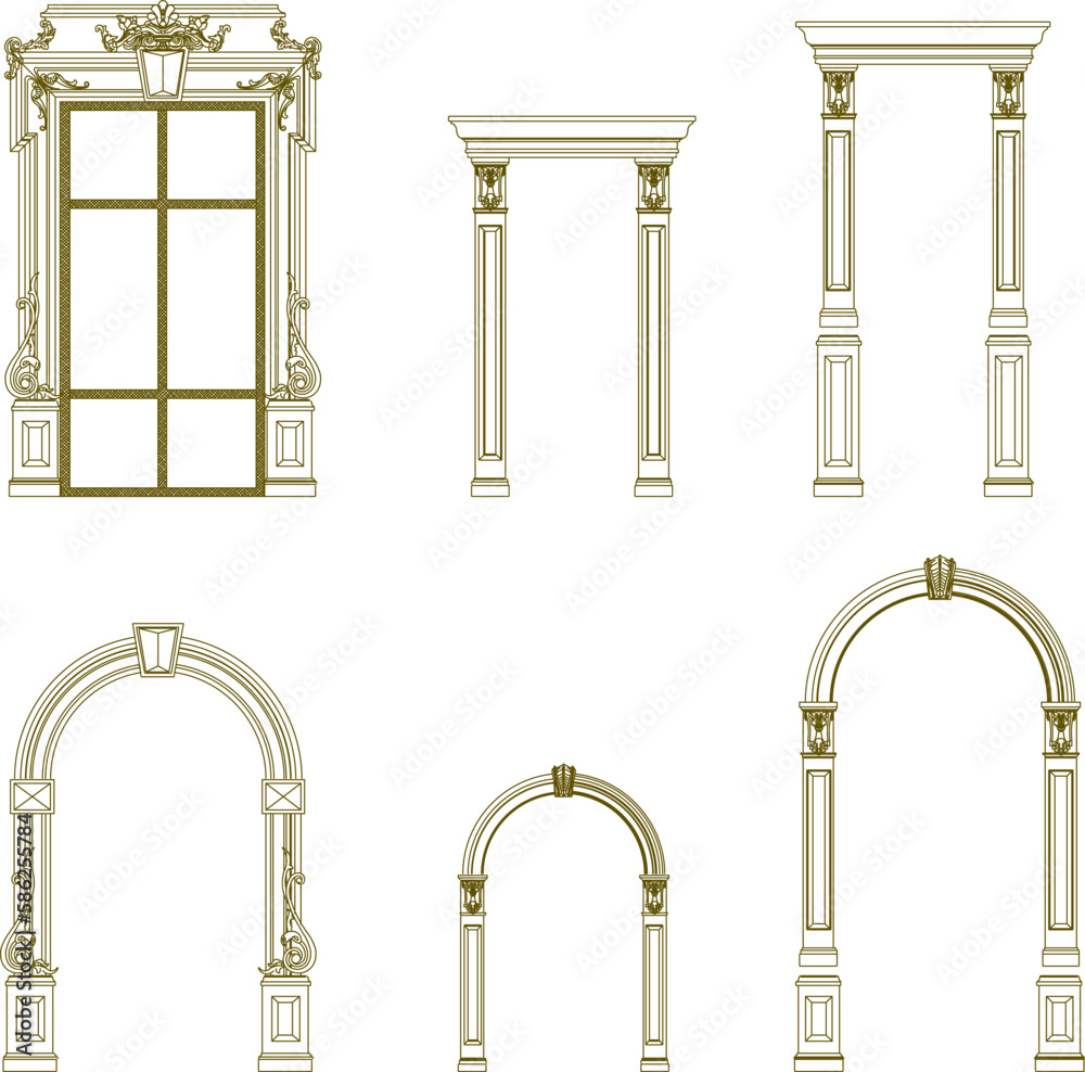 Vector illustration sketch of set classical greek roman style decoration entrance gate Vector illustration sketch of set classical greek roman style decoration entrance gate