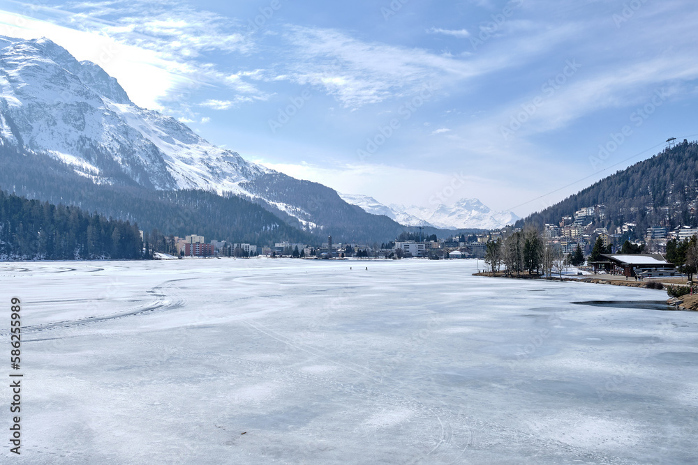 View of St. Moritz, the famous resort region for winter sport and luxury shop