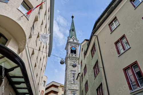 View of St. Moritz, the famous resort region for winter sport and luxury shop