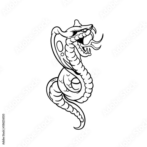 Hand drawn illustration of cute cobra snake outline design