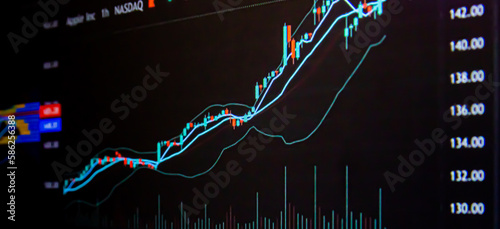 A screen with a colorful display of stock charts. Stock market real time graph