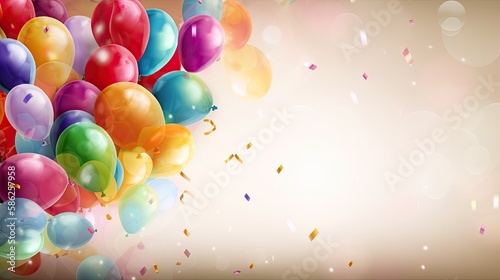 Celebrate with a Festive Birthday Balloon Border Background: Digital Art for Greeting Cards, Wallpapers and Invitations: Generative AI