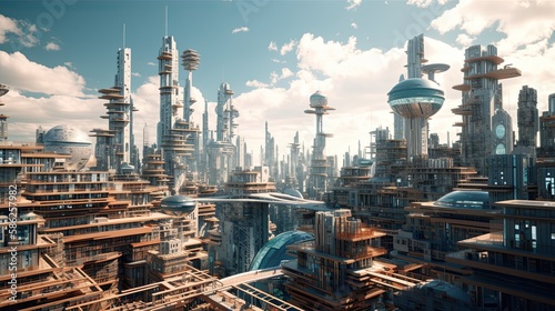 Create a 3D Abstract City with Geometric Landscapes and Buildings of a Utopian Civilization: Limitless Progress and Health for the Future of Humanity: Generative AI