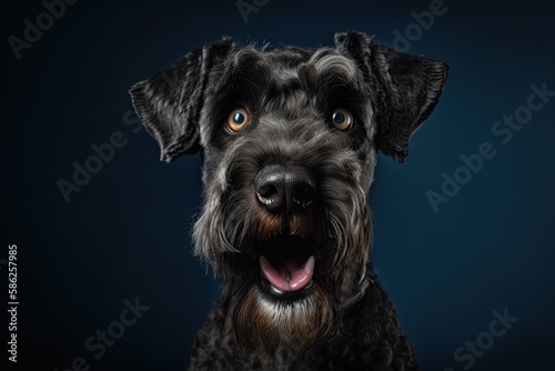 Cute Kerry Blue Terrier Puppy Surprised by Pet Portrait in Studio: Generative AI