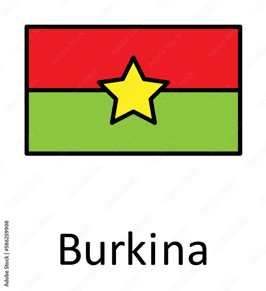 National flag of Burkina in simple colors with name icon