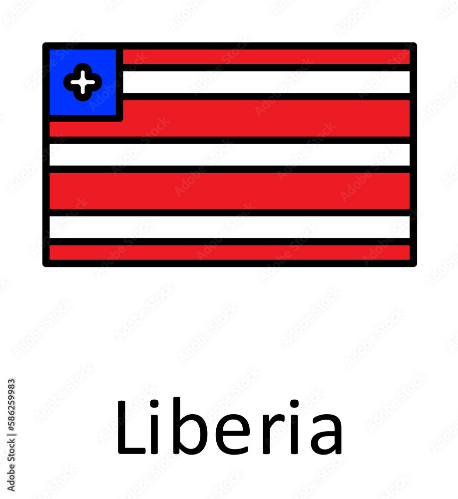 National flag of Liberia in simple colors with name icon National flag of Liberia in simple colors with name icon