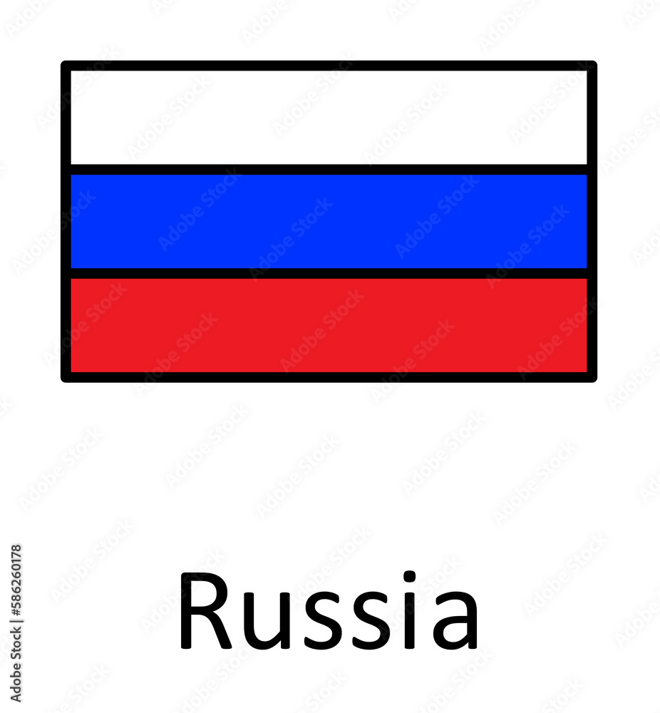 National flag of Russia in simple colors with name icon National flag of Russia in simple colors with name icon