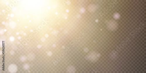 Glowing light explodes, light flash golden color. Beam of the shining sun. Special glare light effect. Bright flash.
