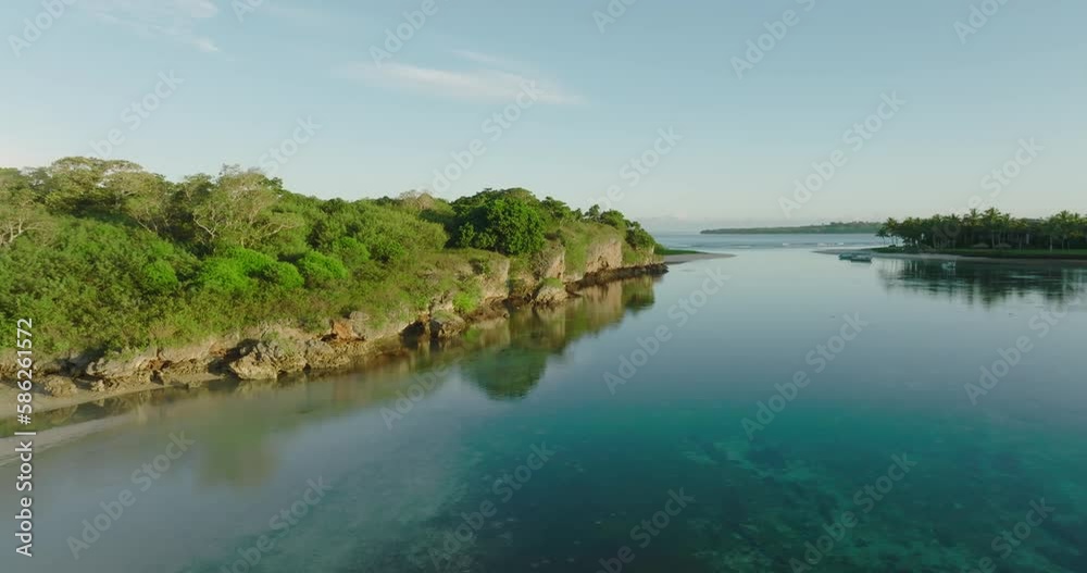 Aerial: Beautiful View Of Green Trees In Forest, Drone Flying Forward Over Rippled River - Nadi, Fiji Aerial: Beautiful View Of Green Trees In Forest, Drone Flying Forward Over Rippled River - Nadi, Fiji
