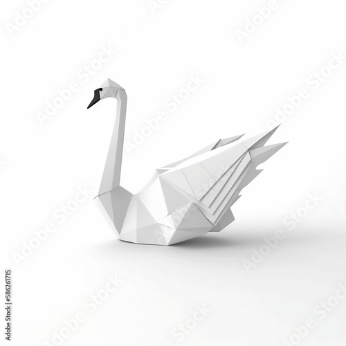 Paper origami swan, white background, clean simple design, 3D image, AI generated llustration 