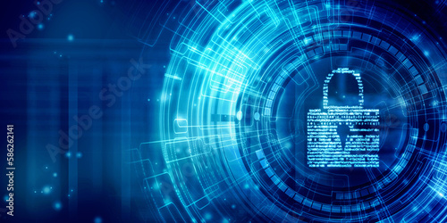 2d illustration Safety concept: Closed Padlock on digital background