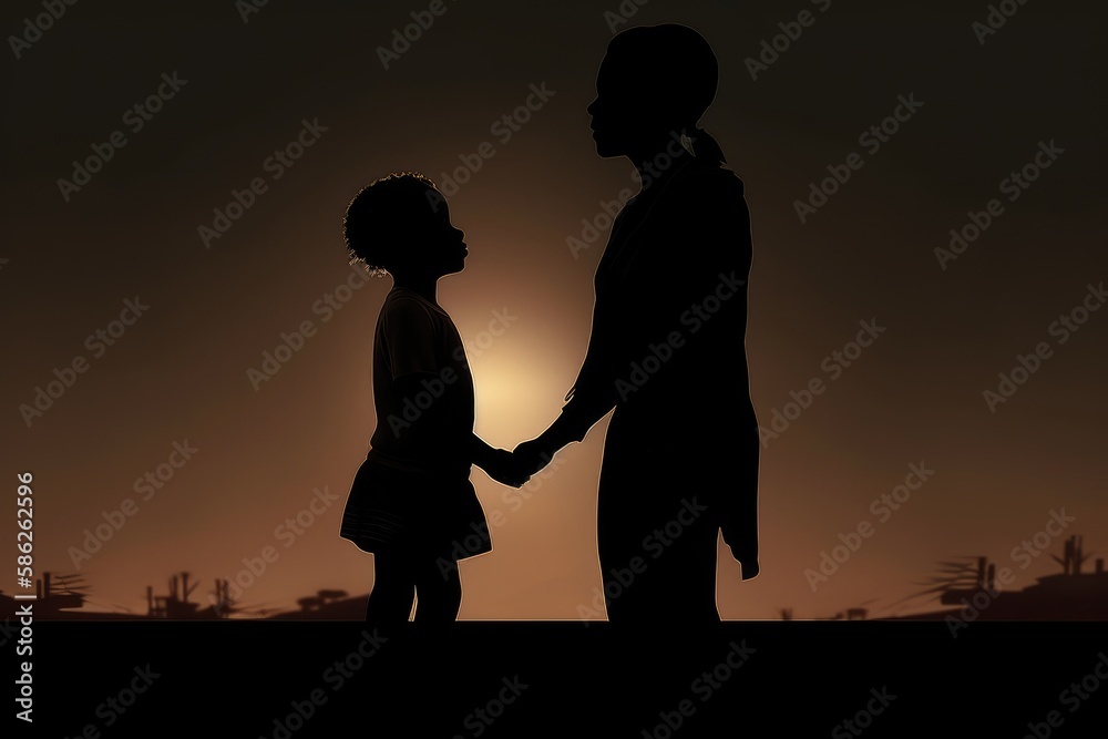 silhouette of parent and child at sunset