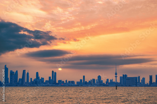 View of the Kuwait skyline - with the best known landmark of Kuwait City - during sunset © ManojKumar