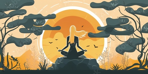 Spiritual therapy for body and mind with harmony yoga vectorize illustration.   by ai generative photo