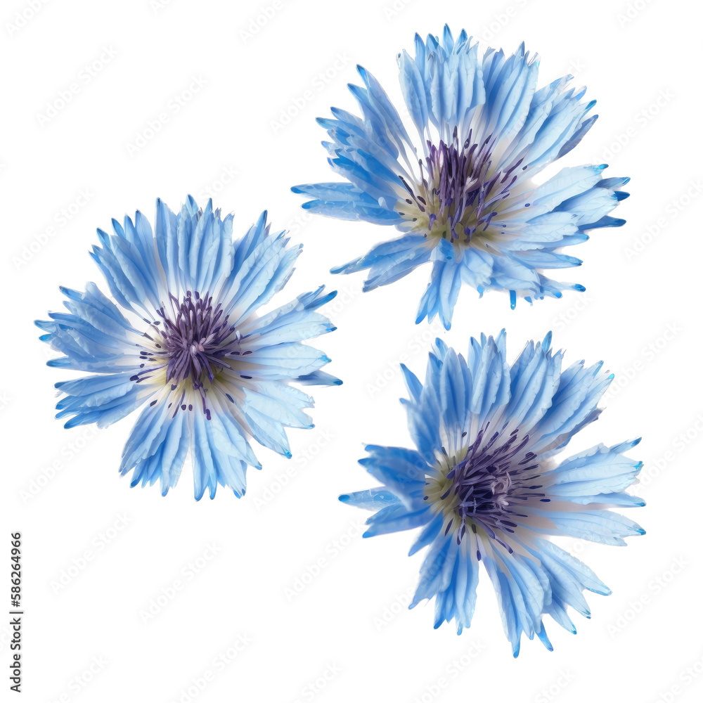 a spring-themed top view illustration featuring isolated delicate blue chicory flowers, set on a transparent background and provided in PNG. Generative AI a spring-themed top view illustration featuring isolated delicate blue chicory flowers, set on a transparent background and provided in PNG. Generative AI