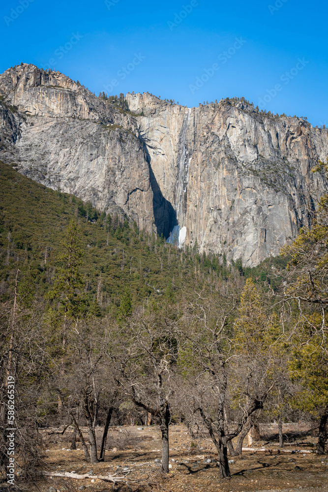 Ribbon Falls in Yosemite National Park, California, USA. Waterfall flows all year-round and is popular travel destination. Ribbon Falls in Yosemite National Park, California, USA. Waterfall flows all year-round and is popular travel destination.