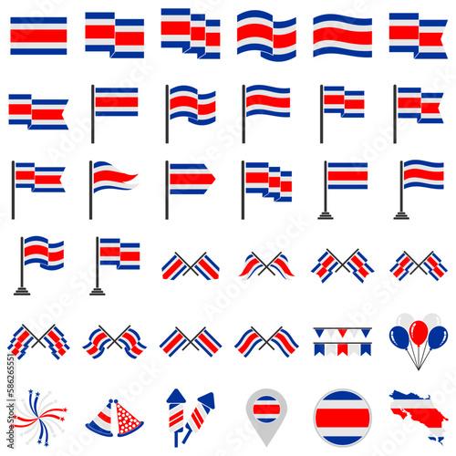 Costarica flags icon set, Costarica independence day icon set vector sign symbol