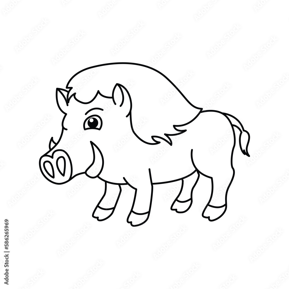 Funny boar cartoon characters vector illustration. For kids coloring book.