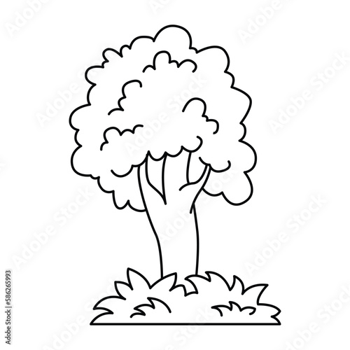 Funny tree cartoon characters vector illustration. For kids coloring book.