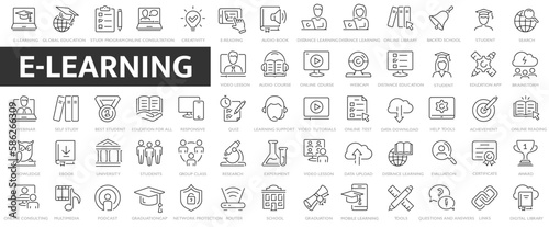 E-learning online education icons set. Electronic learning icons.  © LineSolution 
