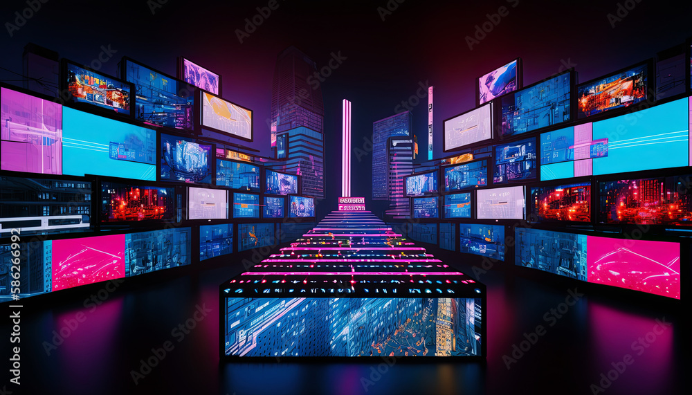 Ai generated illustration of lcd screens is use for exbibition, gaming, advertising and others - obrazy, fototapety, plakaty 