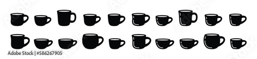 Coffee cup icon vector set in flat style. Coffee, tea, drinks, cocoa cup or mug sign and symbol. Vector illustration