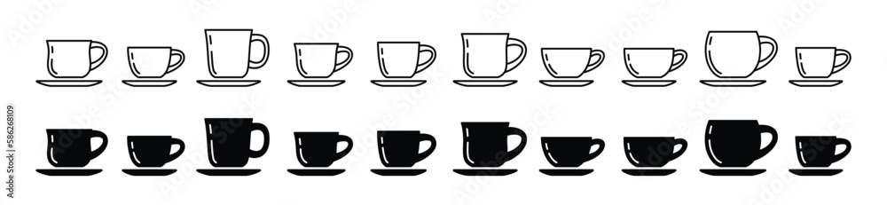 Coffee cup icon vector set in line and flat style. Coffee, tea, drinks, cocoa cup or mug sign and symbol. Vector illustration Coffee cup icon vector set in line and flat style. Coffee, tea, drinks, cocoa cup or mug sign and symbol. Vector illustration