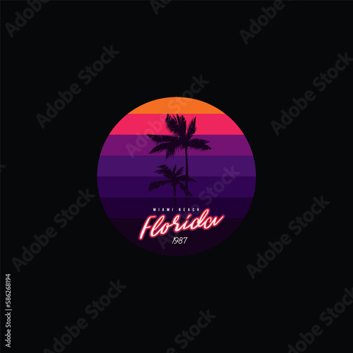 Vintage round sunset in the style of the 80s. Vector background. A design element.