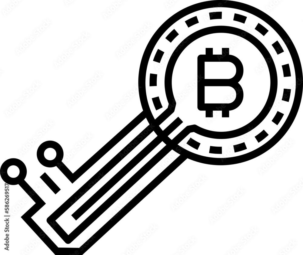 Bitcoin digital key icon. Bitcoin concept icon style