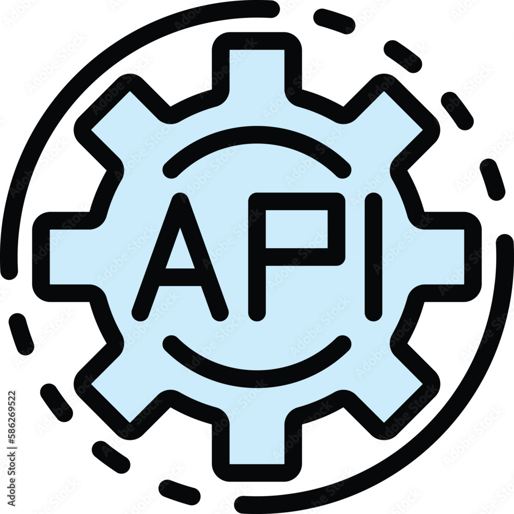 Api code gear icon. Outline Api code gear vector icon for web design isolated on white background color flat Api code gear icon. Outline Api code gear vector icon for web design isolated on white background color flat