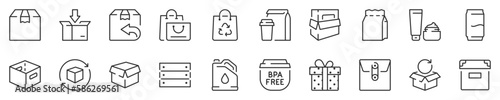 Package thin line icon set. Symbol collection in transparent background. Editable vector stroke. 512x512 Pixel Perfect.