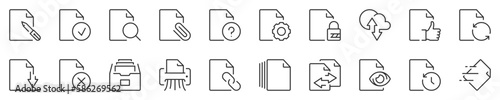 Files and documents flow, thin line icon set. Symbol collection in transparent background. Editable vector stroke. 512x512 Pixel Perfect.
